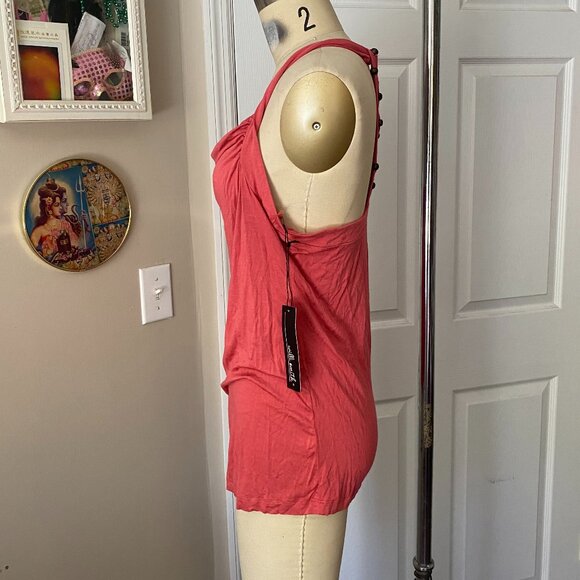 WILLI SMITH Coral Beaded Fishnet Crochet Racerback Y2K Tunic Tank *LARGE* - Picture 3 of 6